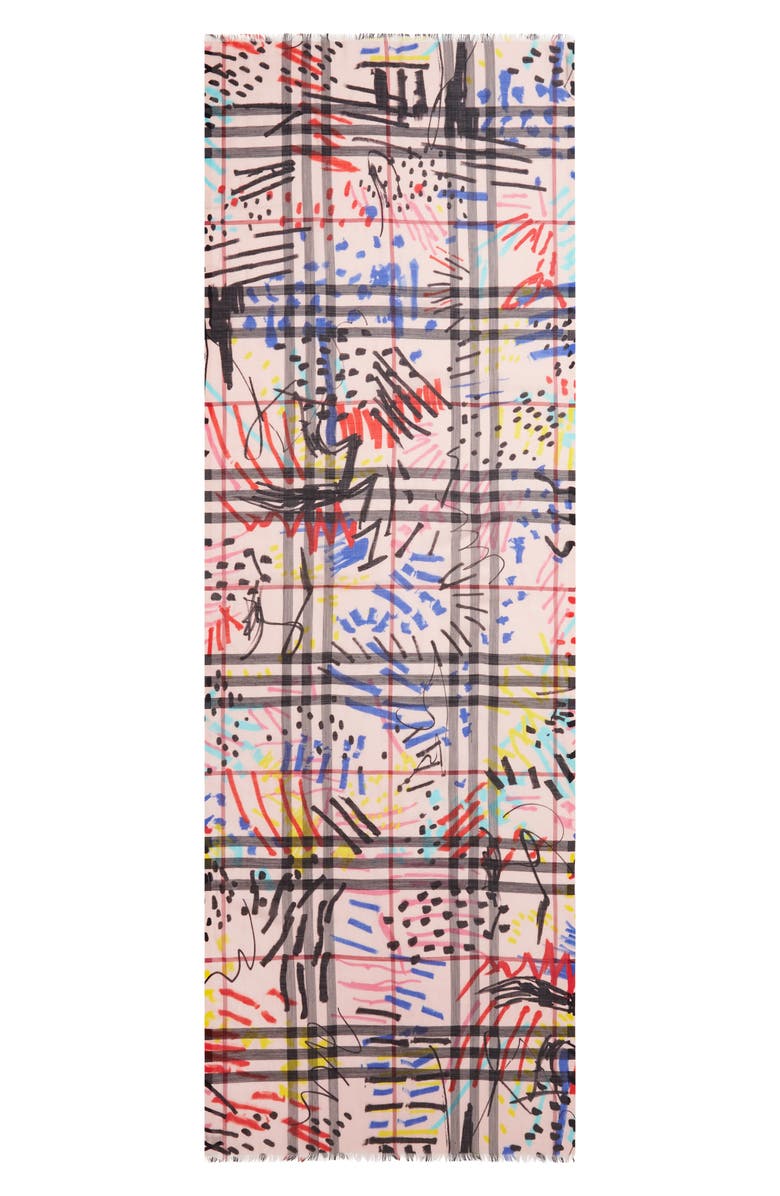 Burberry Graffiti Check Print Wool & Silk Scarf, Main, color, 