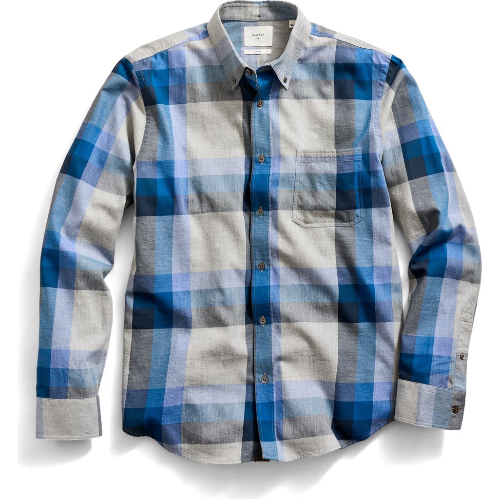 Billy Reid Large Scale Plaid Melange Tuscumbia Shirt Button Down In Blue