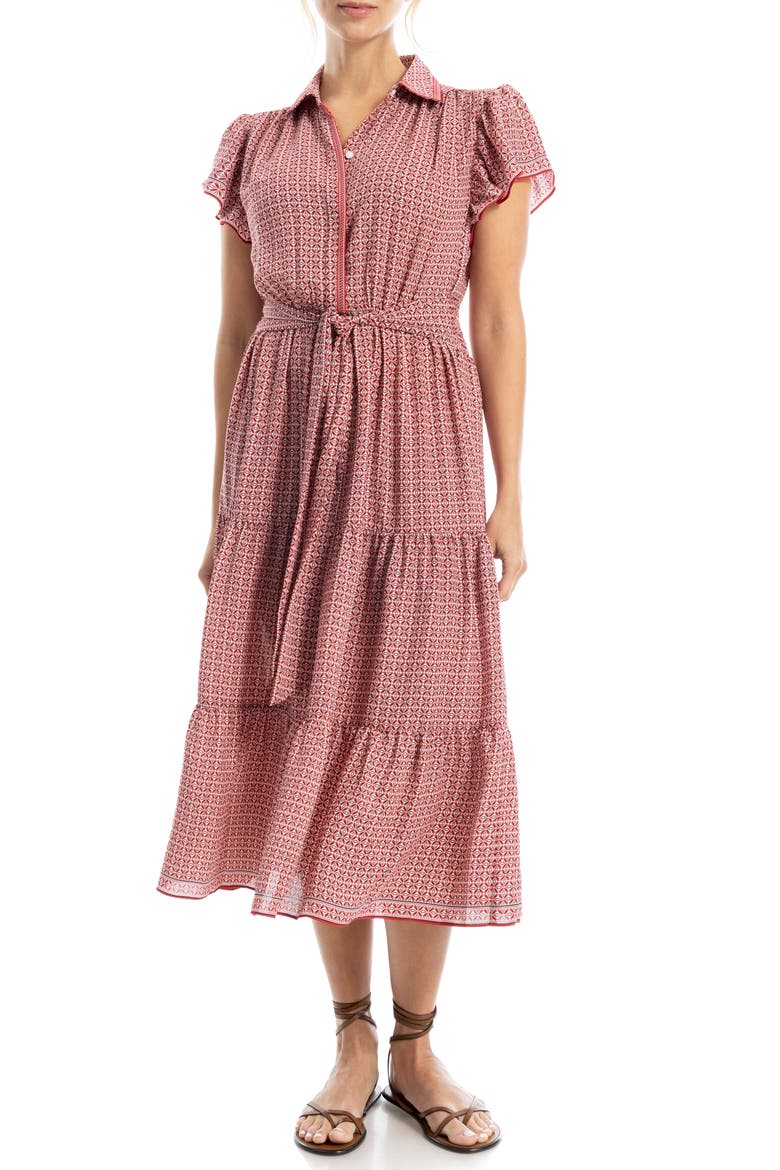 Floral Tie Front Shirtdress, Main, color, IVORY/ RED
