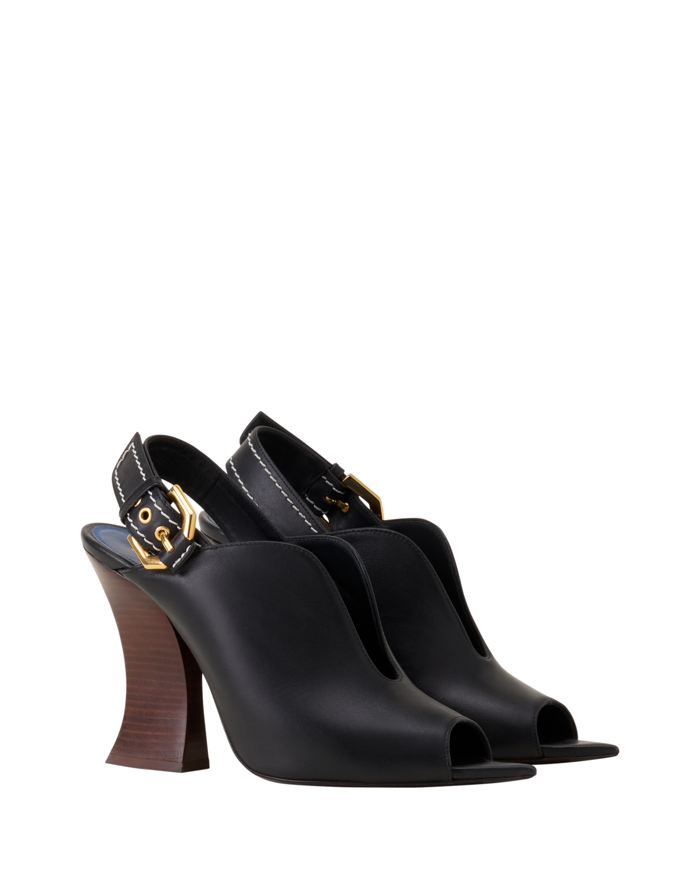Lanvin Buckle Arch Heeled Leather Mules, Alternate, color, Black