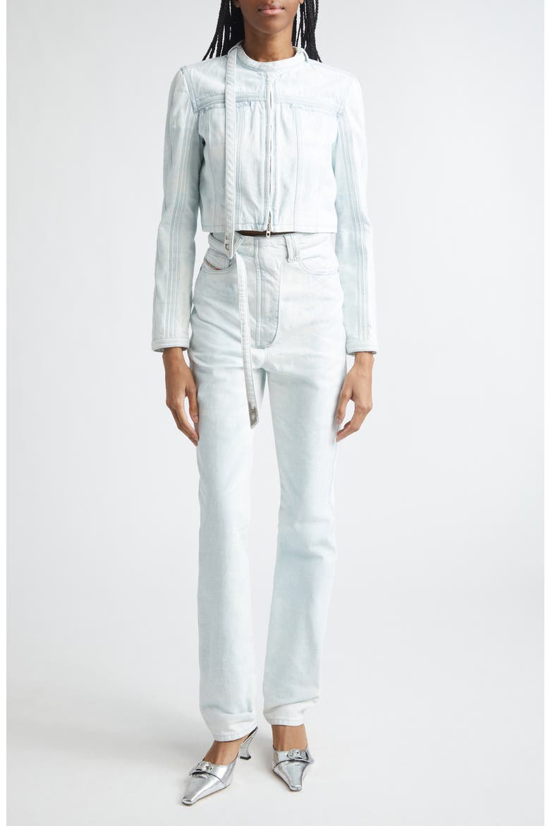 De-Saphix Crop Satin Denim Jacket, Alternate, color, DENIM