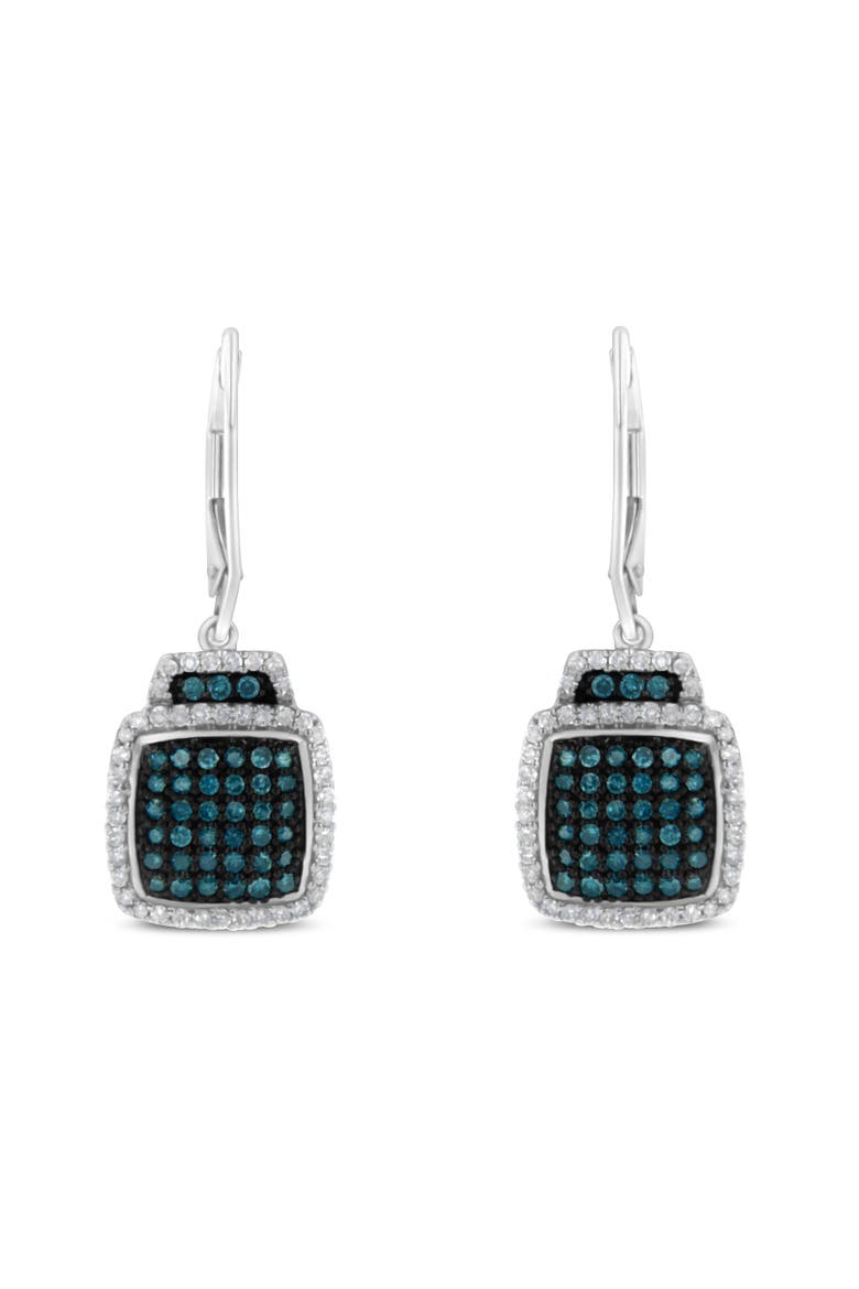 Black Rhodium over Silver 3/4 Ct Blue and White Diamond Dangle Earrings, Alternate, color, White