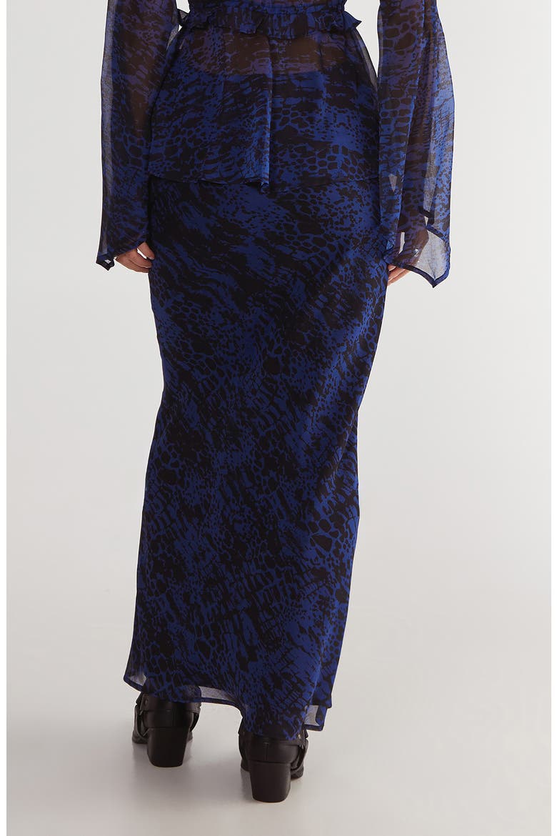 Snakeskin Print Bias Cut Crinkle Chiffon Maxi Skirt, Alternate, color, BLUE