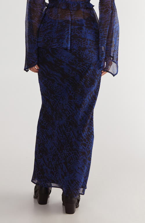 Nasty Gal Snakeskin Print Bias Cut Crinkle Chiffon Maxi Skirt In Blue
