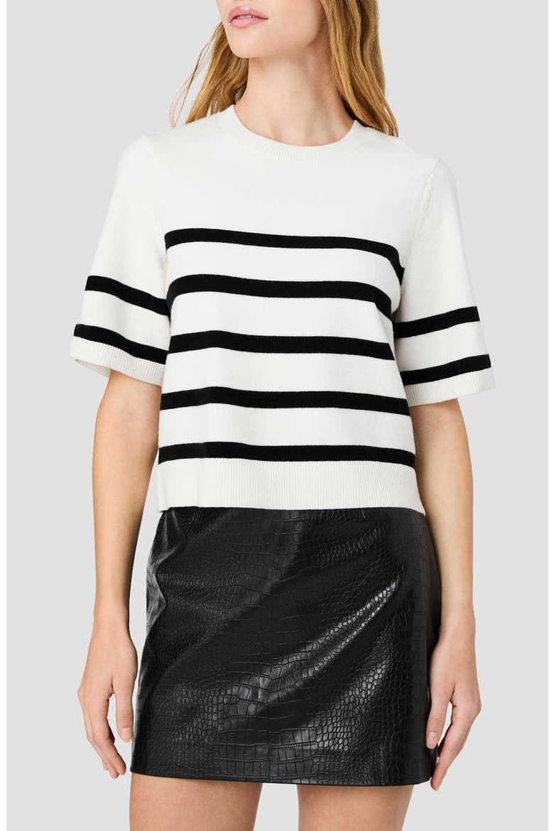 Sloane Stripe Short Sleeve Sweater, Main, color, BLACK/ PORCELAIN CREAM
