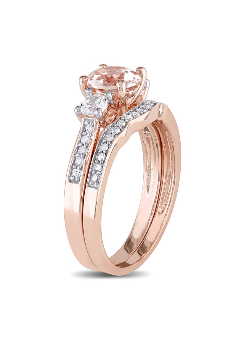 Morganite & Diamond 3-Stone Bridal Ring Set, Alternate, color, Morganite