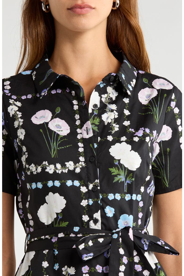 Floral Belted Shirtdress, Alternate, color, BLACK-PASTEL