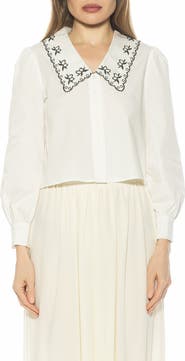 Alexia Admor Issey Embroidered Collar Button-Up Shirt