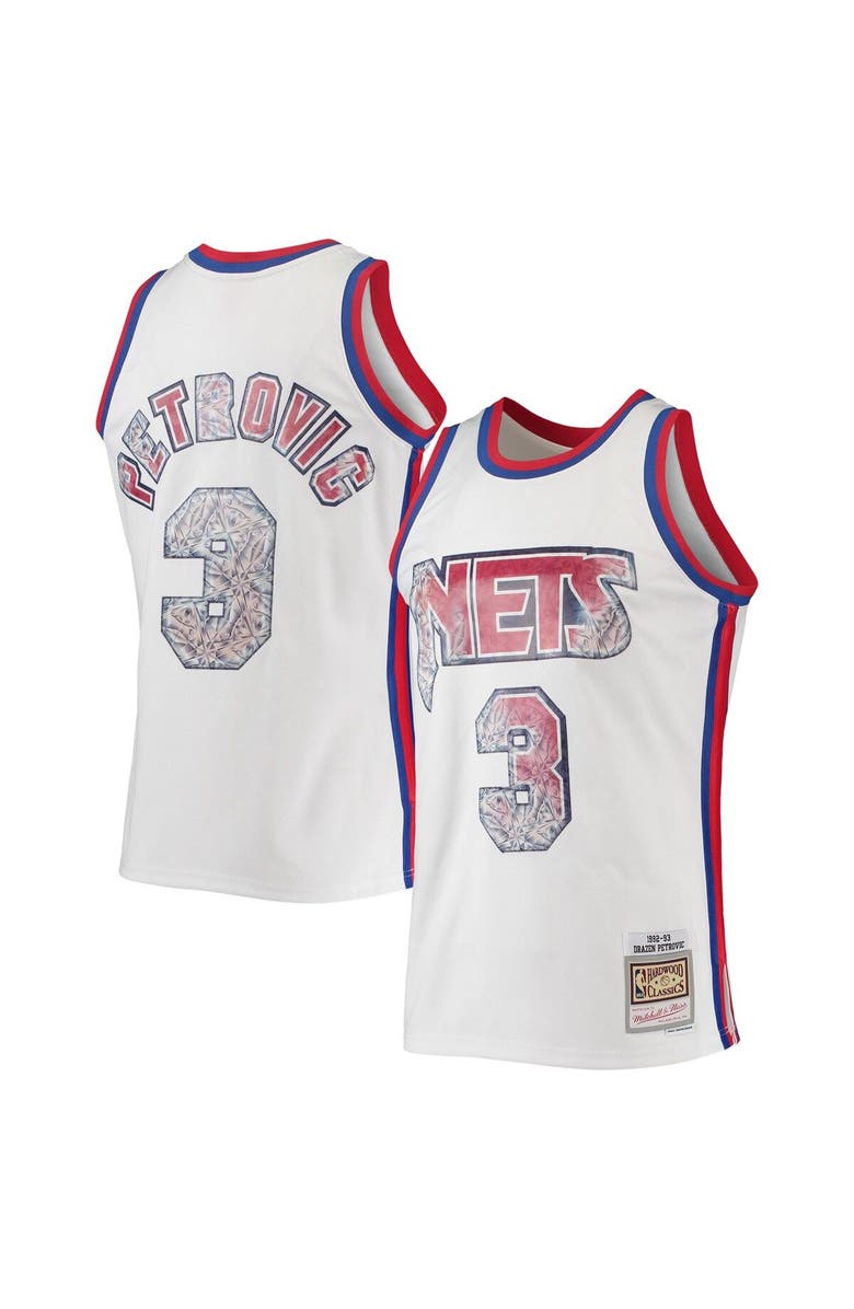 Mitchell & Ness Men's Mitchell & Ness Drazen Petrovic White New Jersey Nets 1992/93 Hardwood Classics NBA 75th Anniversary Diamond Swingman Jersey, Main, color, 