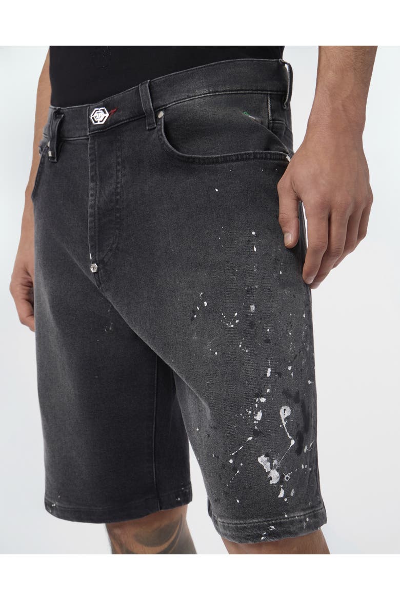 Denim Shorts Paint Men, Alternate, color, pantherblack