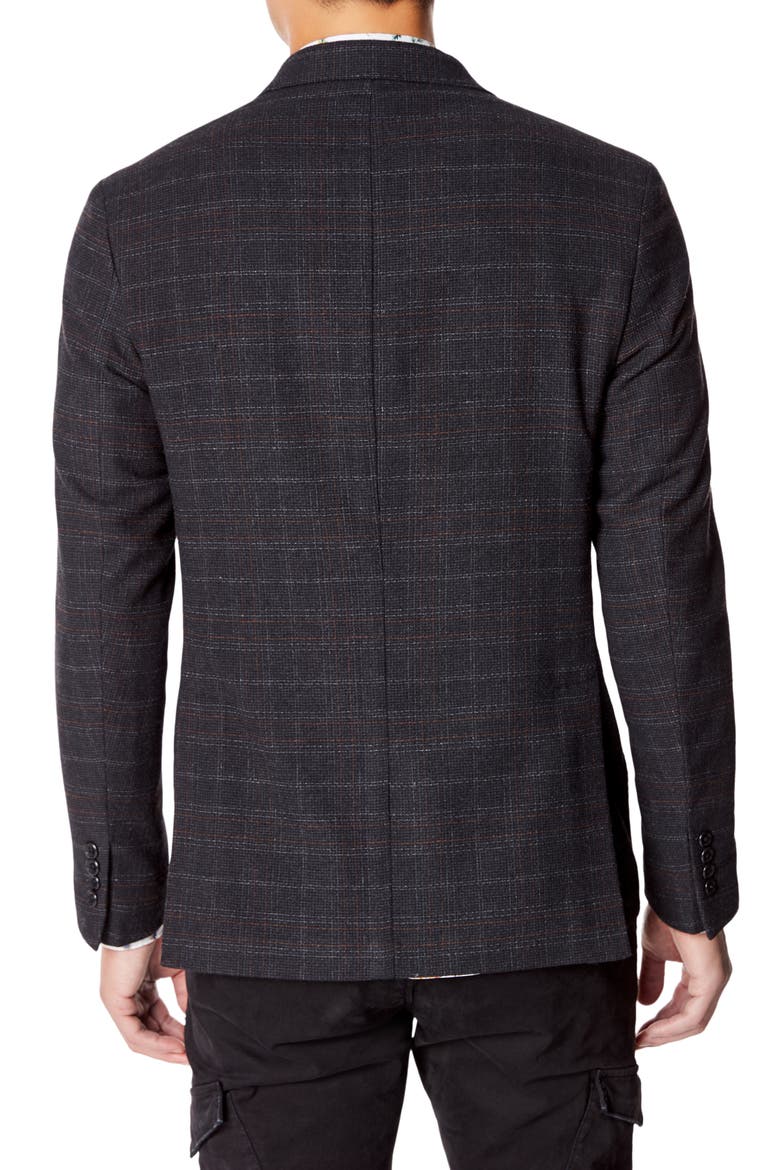 Slim Fit Plaid Knit Wool Blend Sport Coat, Alternate, color, BLACK