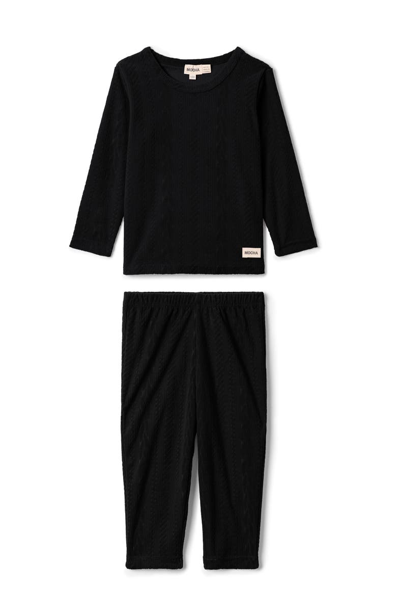 Mocha Boy Cable Textured Velour Top and Pants Set, Main, color, Black