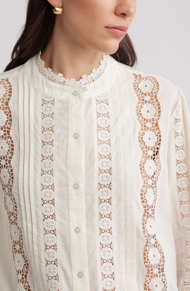 Caslon<sup>®</sup> Pretty Lace Panel Button-Up Shirt, Alternate, color, Ivory Pristine