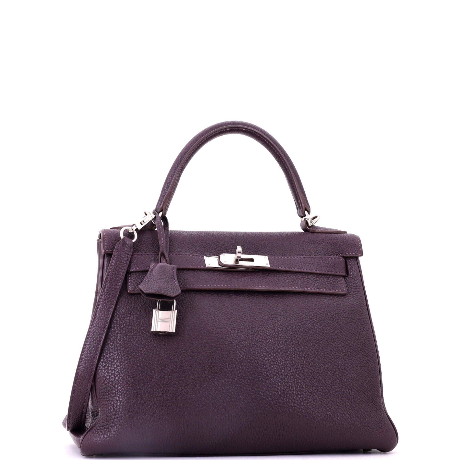 Pre-Owned Hermes Kelly Handbag Purple Togo with Palladium Hardware 28, Alternate, color, Raisin