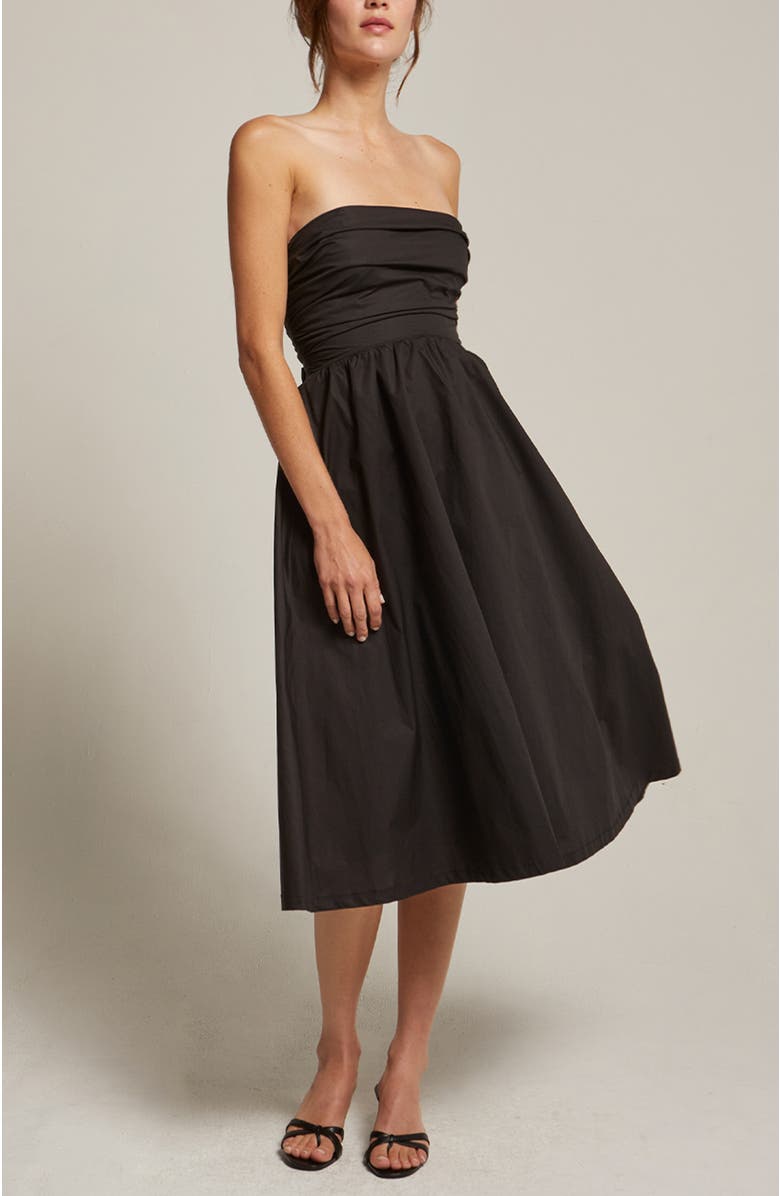 CRESCENT Lace Up Back Poplin Midi Dress, Main, color,