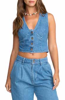 Billabong Indigo Skies Crop Cotton Denim Vest