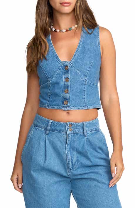 Billabong Indigo Skies Crop Cotton Denim Vest