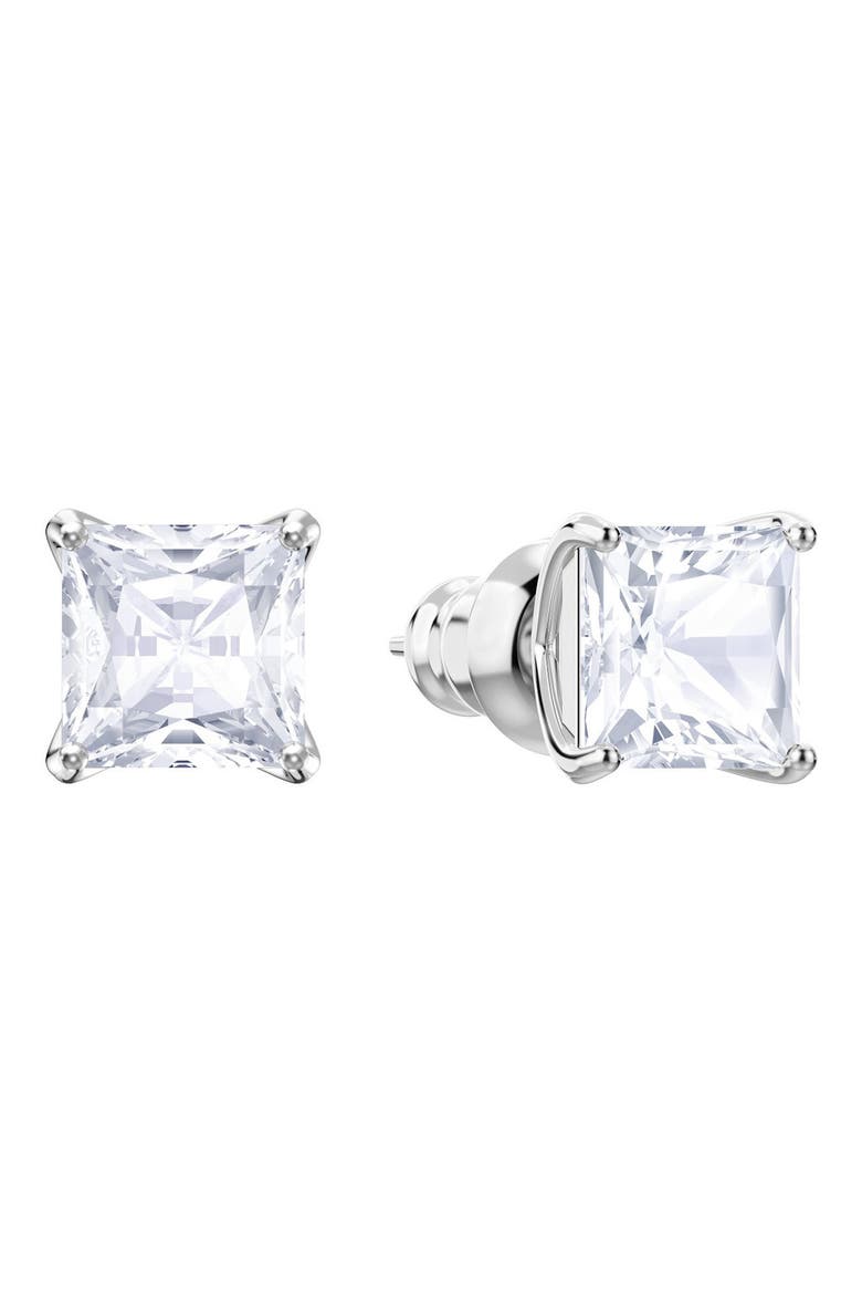 Stilla Swarovski Princess Stud Earrings, Alternate, color, SILVER / CLEAR CRYSTAL