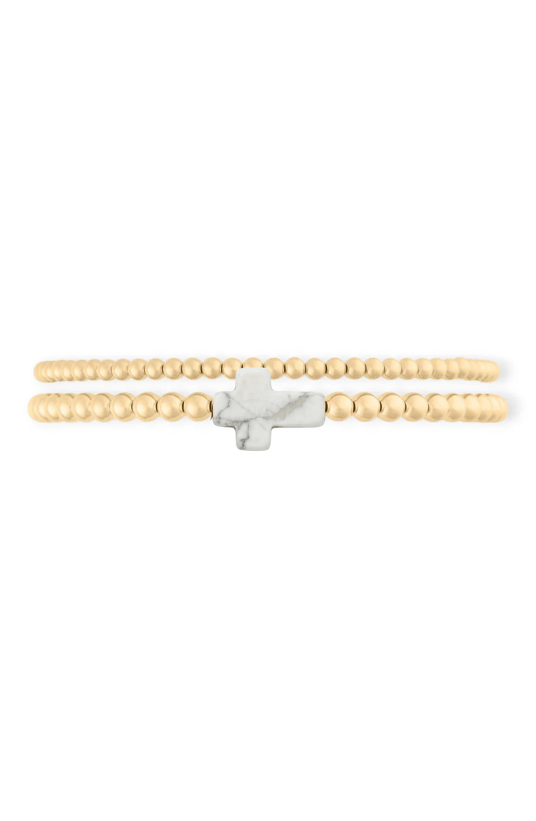 CUFFED BY NANO marble cross juno 14k gold filled bead bracelet two stack, Main, color, Gold