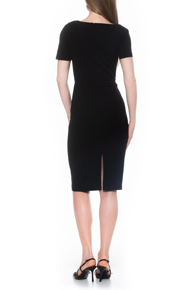 Skylar Asymmetric Neck Short Sleeve Midi Dress, Alternate, color, BLACK