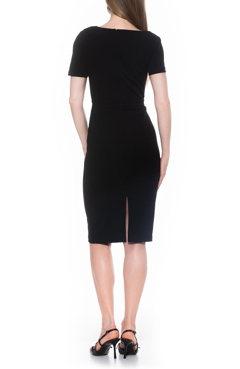 Alexia Admor Skylar Asymmetric Neck Short Sleeve Midi Dress, Alternate, color, Black