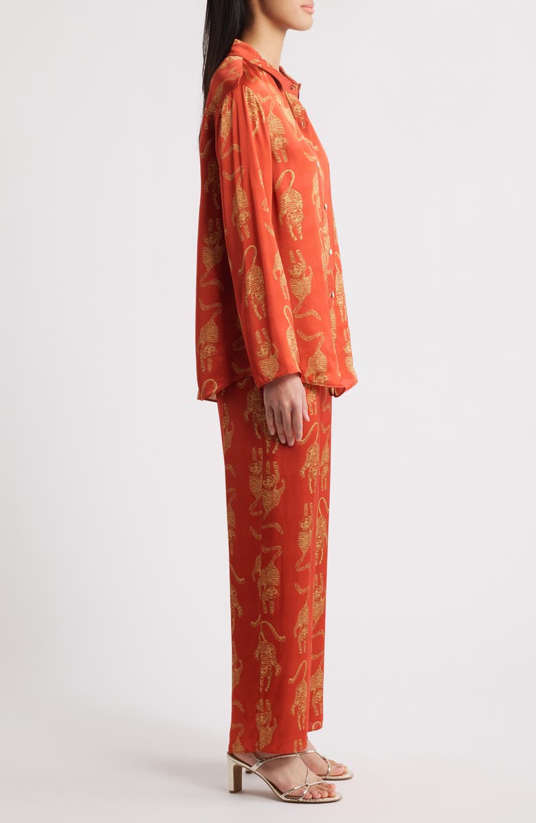 Sani Sher Tiger Print Button-Up Shirt & Pants Set, Alternate, color, Crimson Tiger
