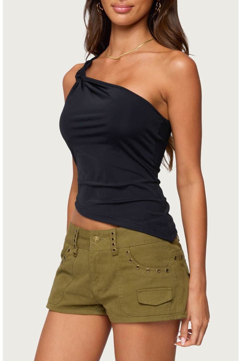 Knotted One-Shoulder Tank, Alternate, color, BLACK