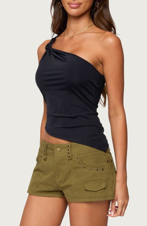 Edikted Knotted One Shoulder Asymmetric Top In Black