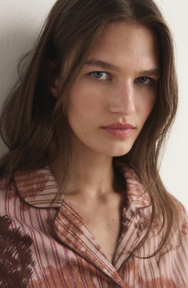 MANGO Blurred Print Cotton Pajama Top, Alternate, color, Brown