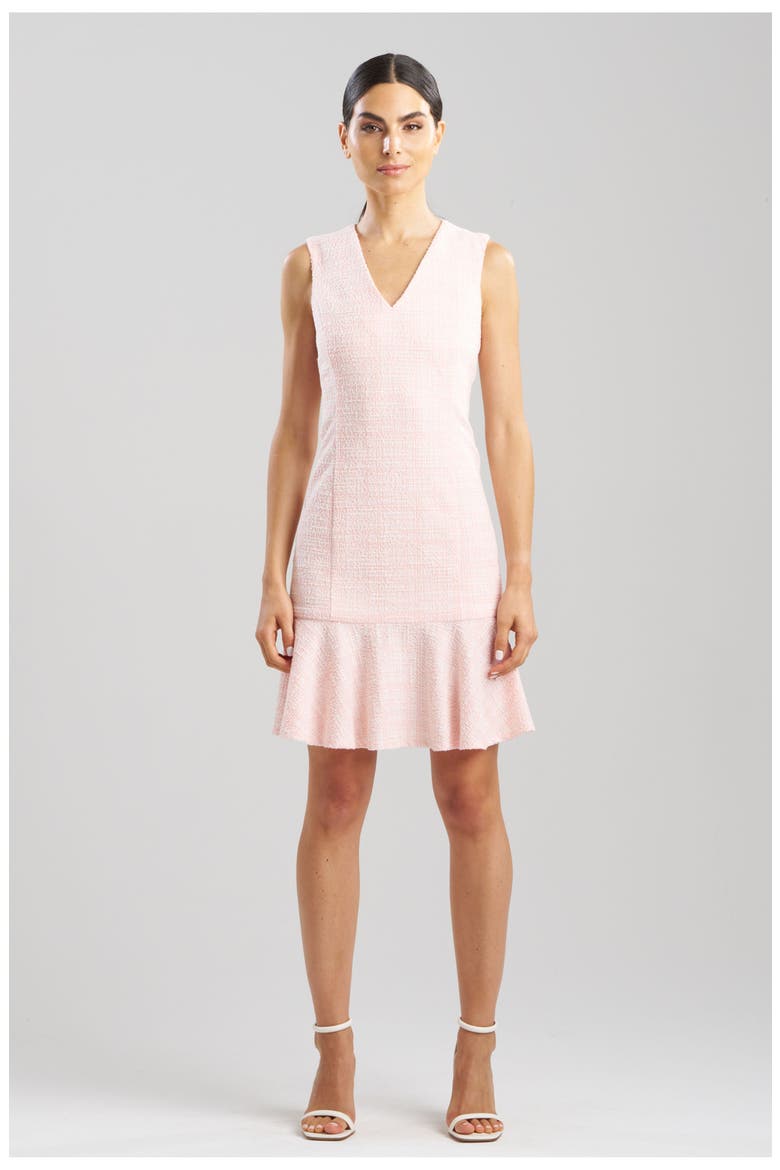 TWEED V Neck Ruffle Hem Dress, Main, color, LIGHT PINK