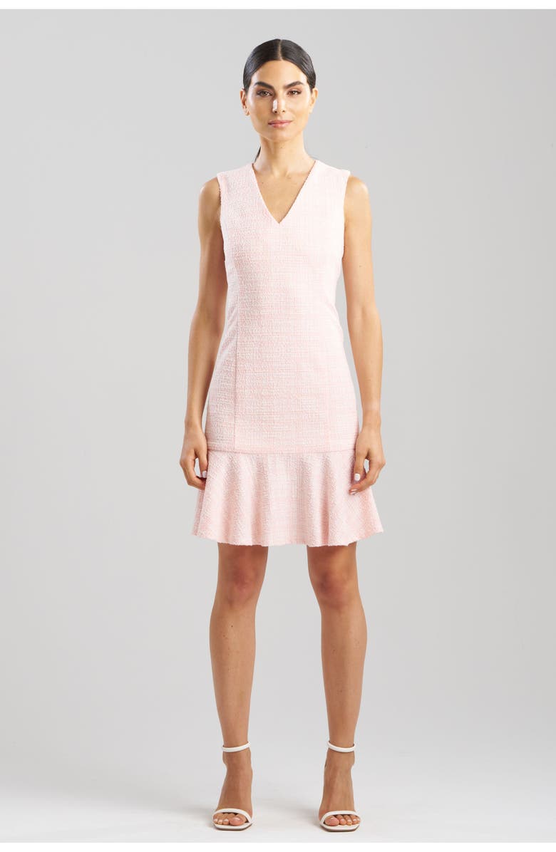 Natori TWEED V Neck Ruffle Hem Dress, Main, color, Light Pink