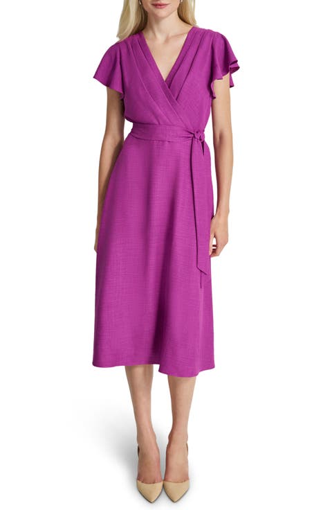 Flutter Sleeve Tie Waist Midi Dress