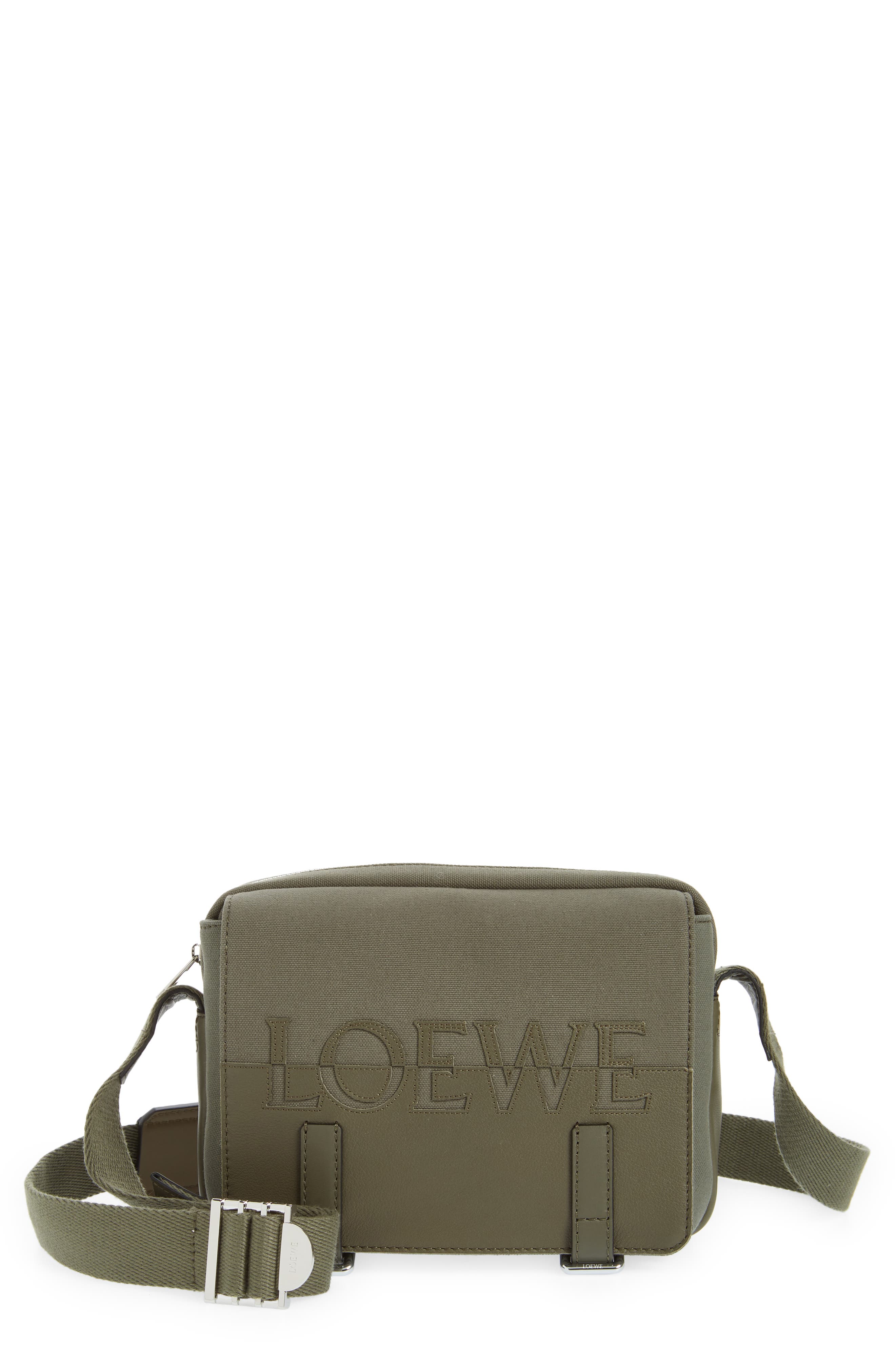 Loewe Extra Small Military Logo Leather & Canvas Messenger Bag, Main, color, 