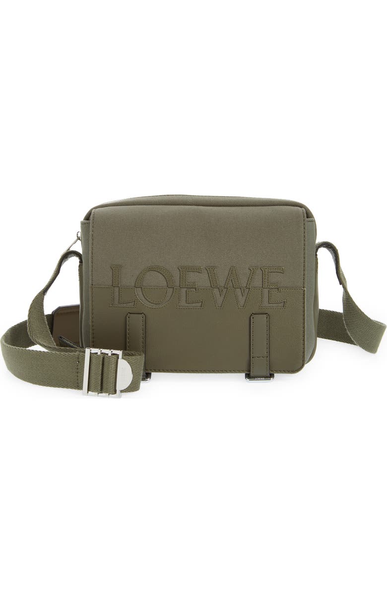 Loewe Extra Small Military Logo Leather & Canvas Messenger Bag, Main, color,