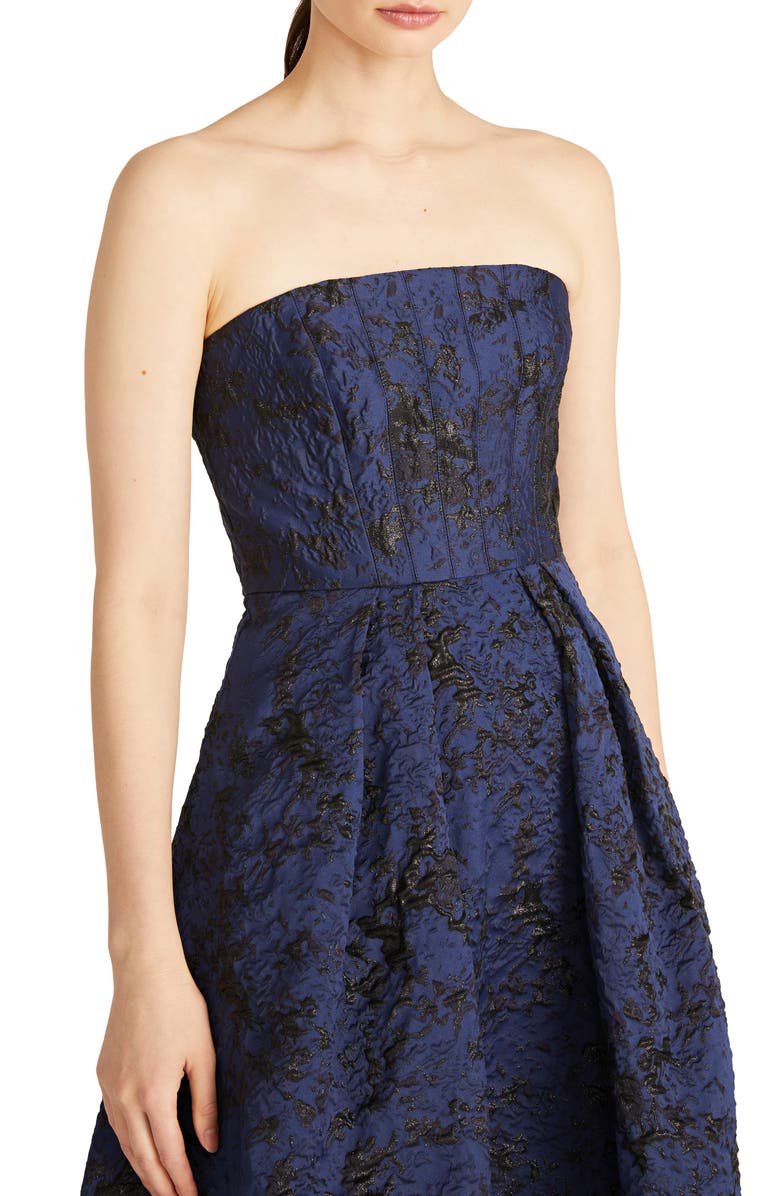 slim fit dress slacks Strapless Jacquard Lace Fit And Flare Gown