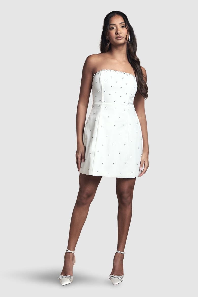 Hotfix Diamante Bridal Mini Dress, Main, color, Ivory