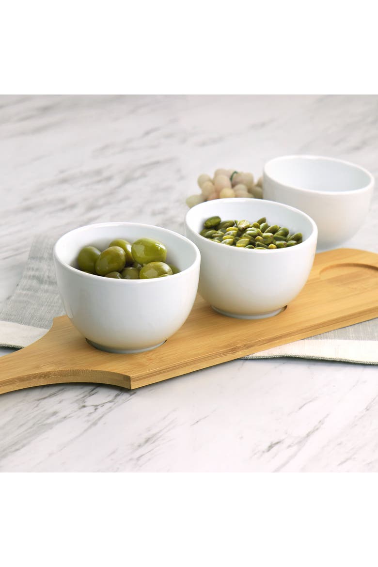 Gracious Dining 4 Piece Fine Ceramic Tidbit Bowl Set with Base, Alternate, color, White