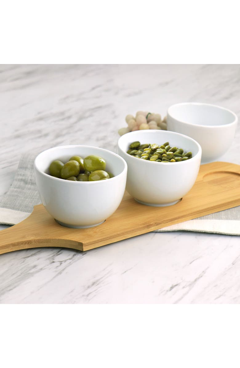 Gibson Elite Gracious Dining 4 Piece Fine Ceramic Tidbit Bowl Set with Base, Alternate, color, White