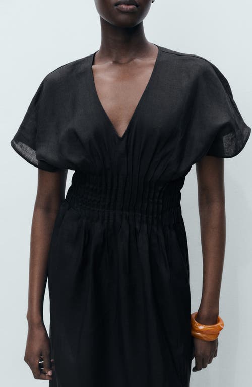 Mango Smocked Waist Linen Blend Maxi Dress