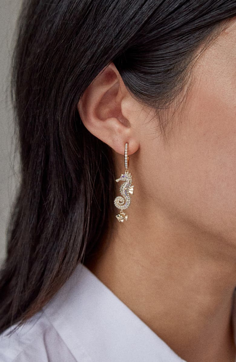 BaubleBar Vela Seashorse Drop Hoop Earrings, Alternate, color, Gold/ Clear