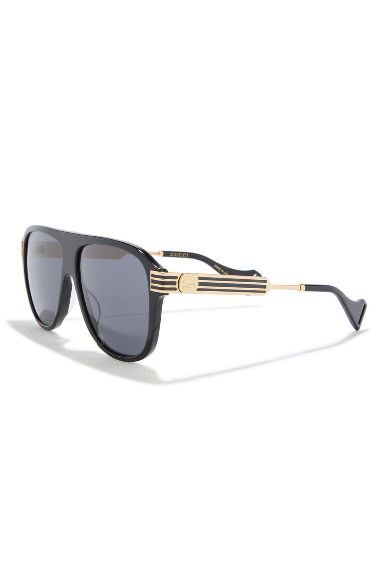 57mm Aviator Sunglasses, Alternate, color, BLACK GOLD GREY