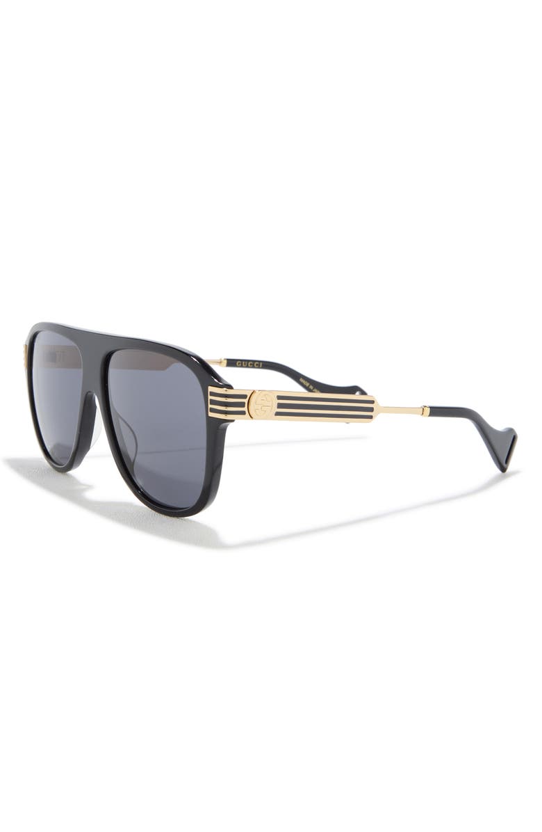 Gucci 57mm Aviator Sunglasses, Alternate, color, Black Gold Grey