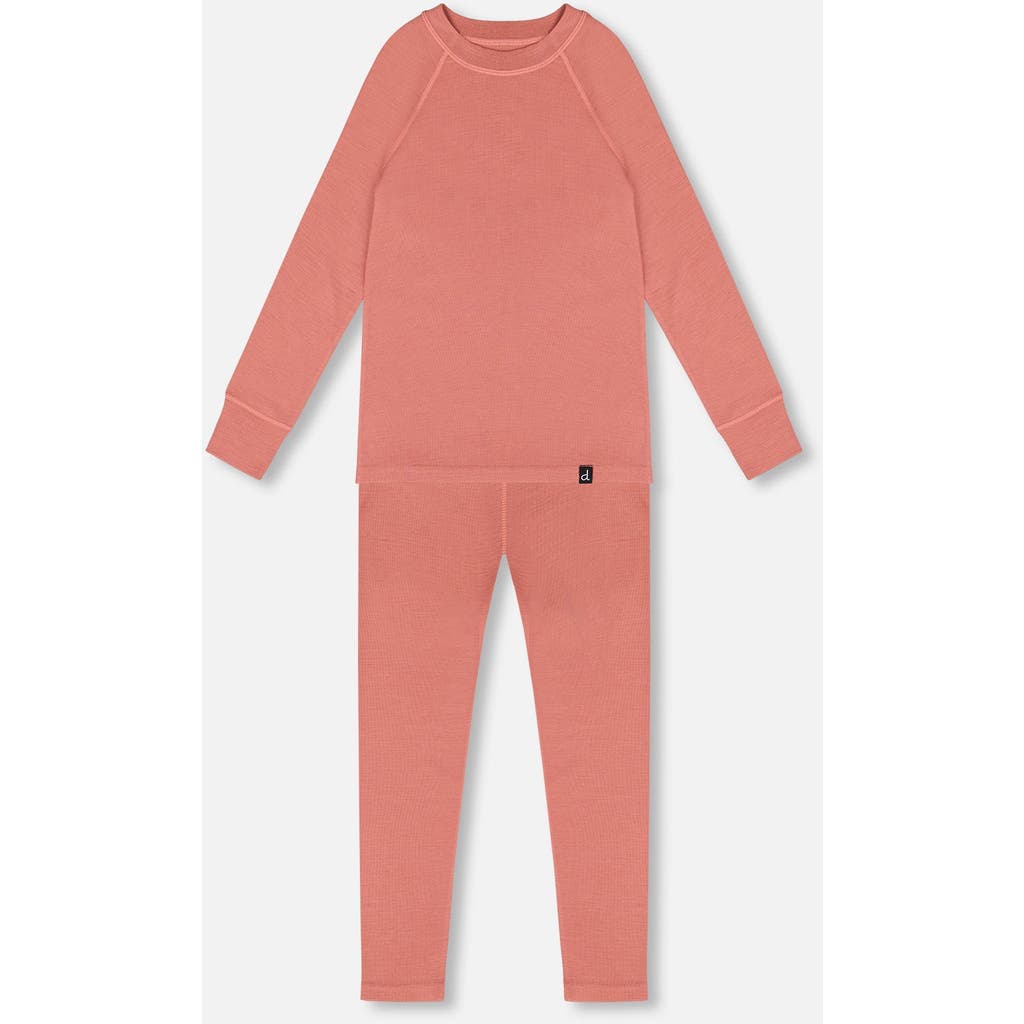 Deux Par Deux Merino Wool Base Layer Set In Pink