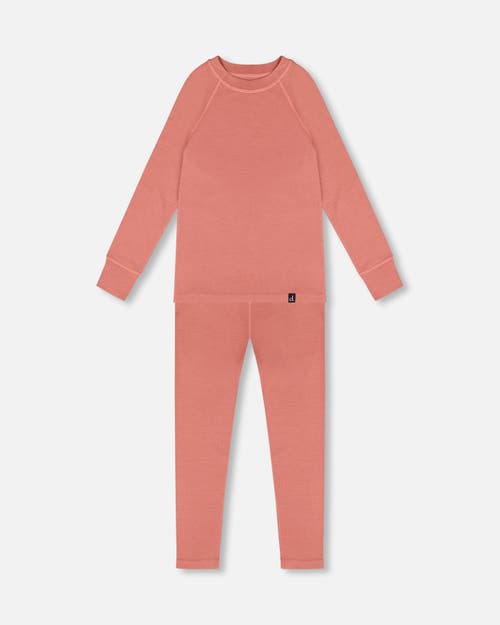 Deux Par Deux Merino Wool Base Layer Set In Pink