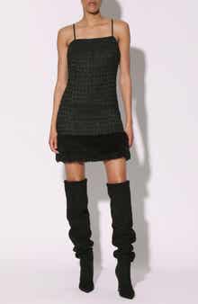 Walter Baker Helen Faux Fur Hem Metallic Tweed Minidress