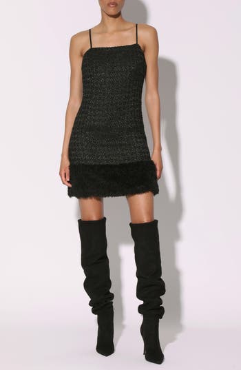 Walter Baker Helen Faux Fur Hem Metallic Tweed Minidress In Magic Tweed