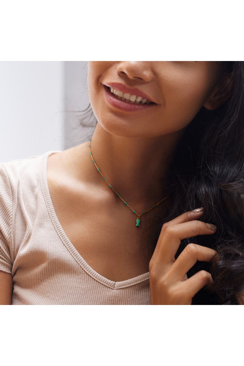 Green Enamel Fish Station Necklace 14K Gold, Alternate, color, Green
