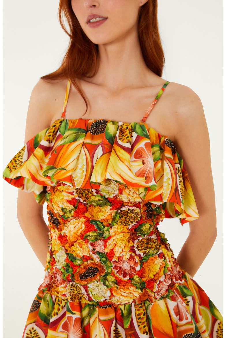 Fruit Print Ruffle Strapless Minidress, Alternate, color, FRUIT GARDEN RED