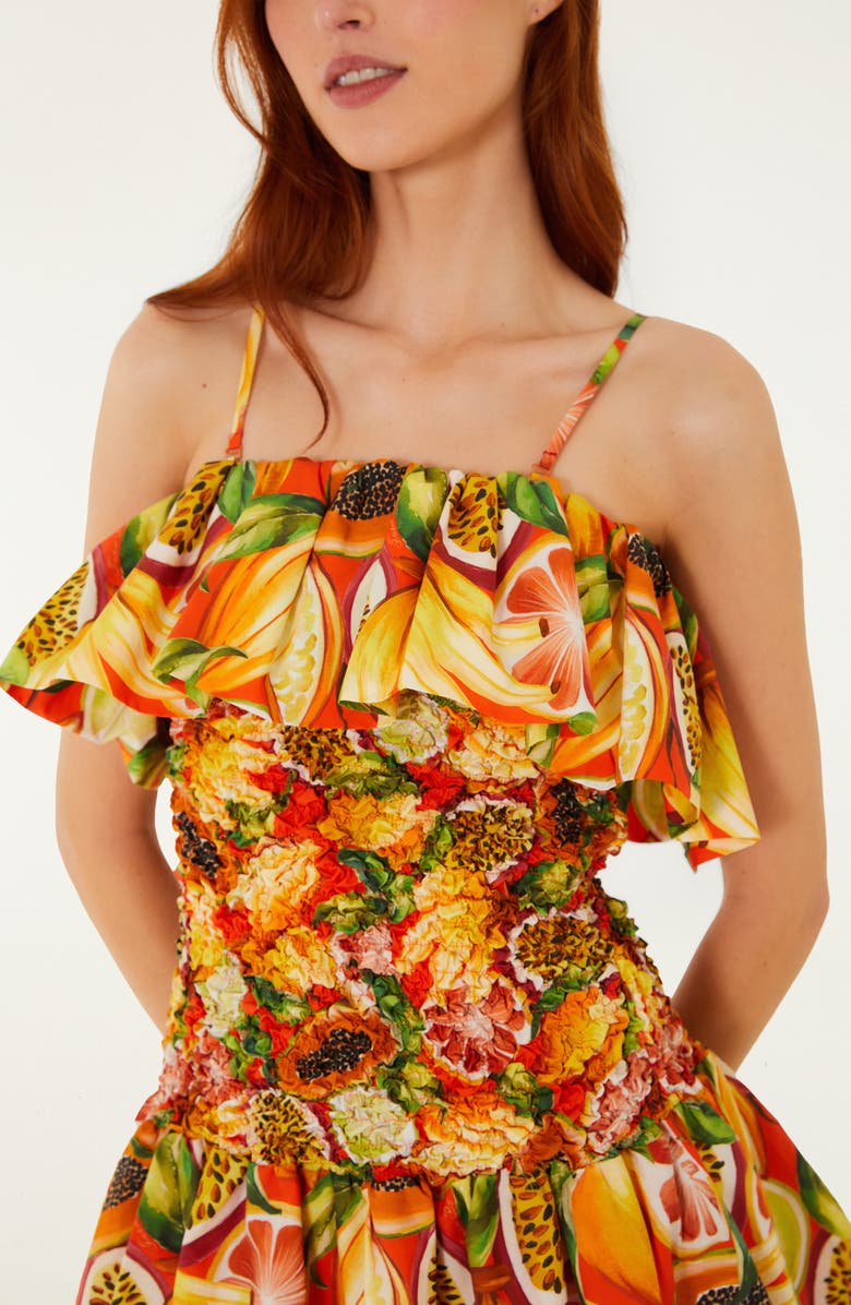 FARM Rio Fruit Print Ruffle Strapless Minidress, Alternate, color, Fruit Garden Red