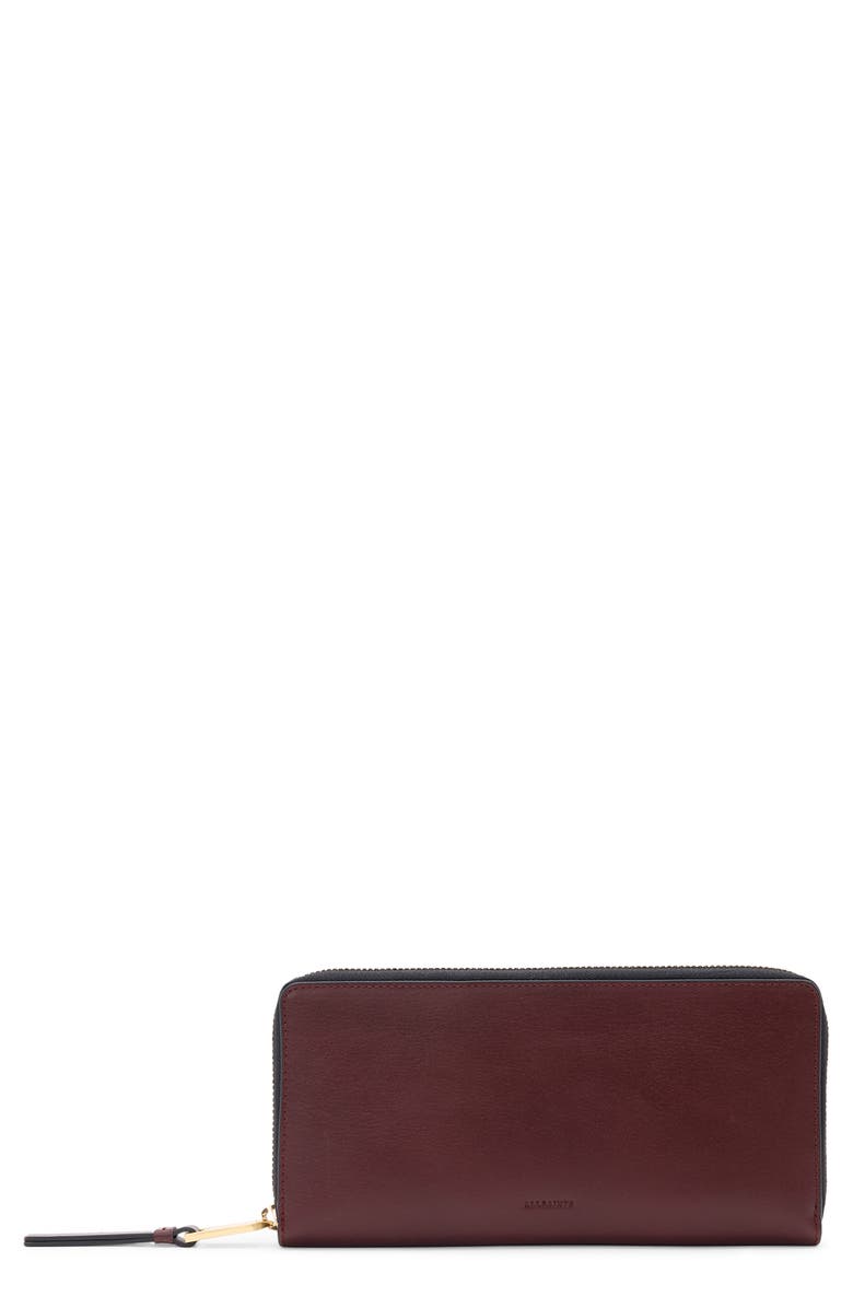 AllSaints Leather Travel Wallet, Main, color, Dark Red